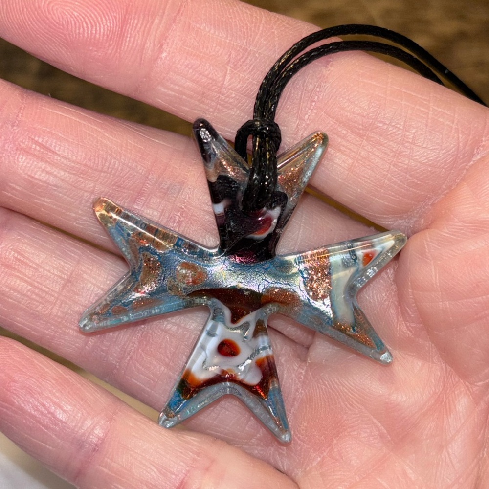 Multicolor Maltese Glass Cross Pendant